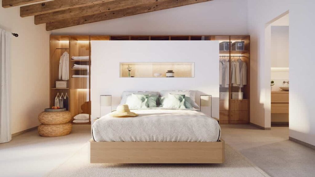 bed in center of the room