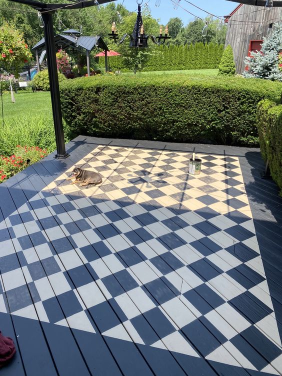 checkerboard paver patio