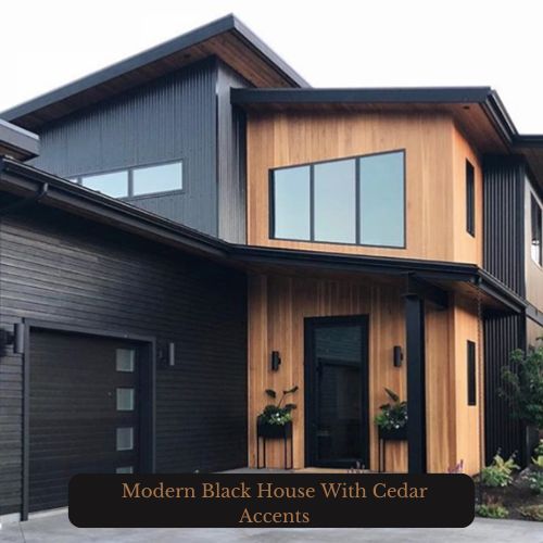 Image of a modern black exterior house with cedar siding