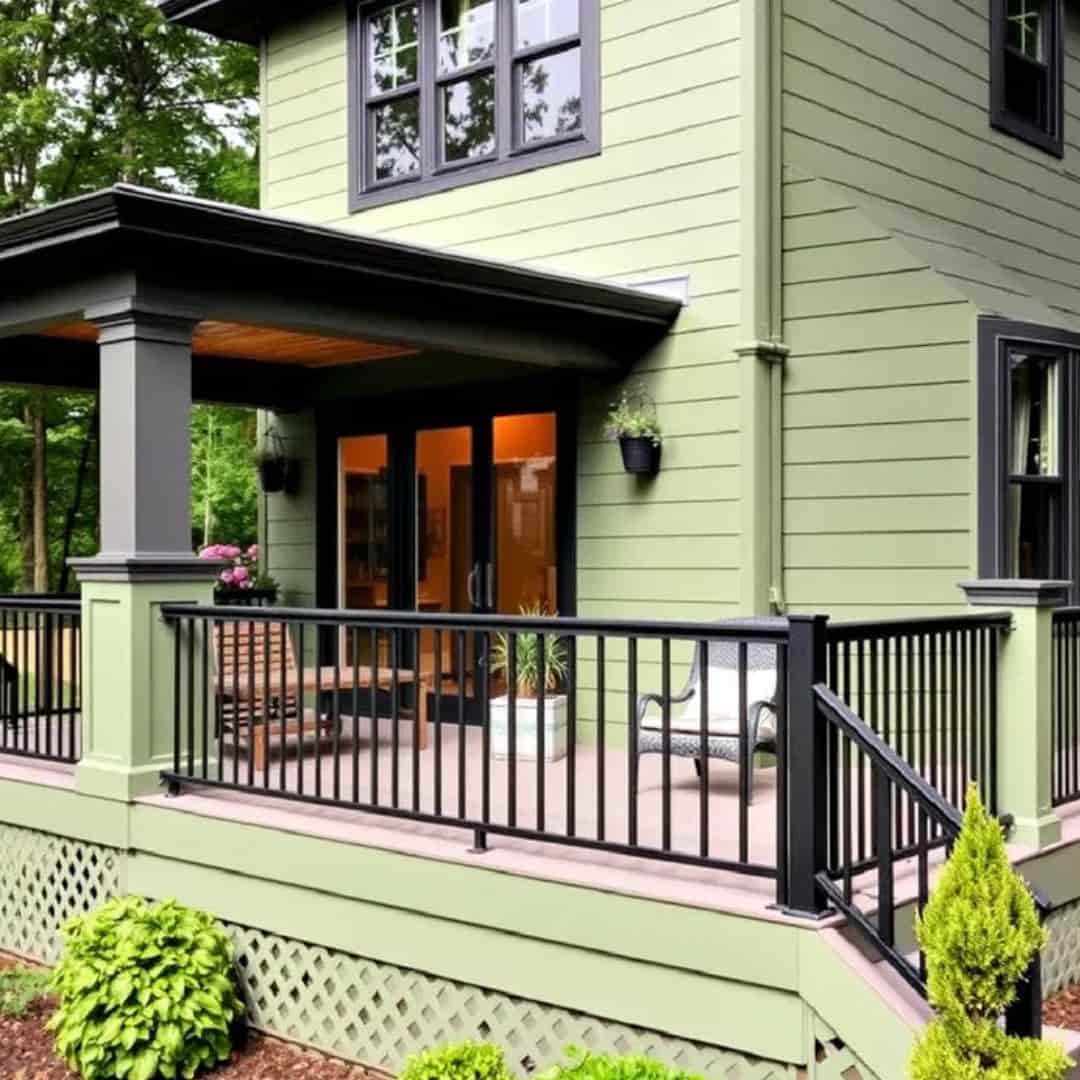 an image showing sage green with black porch columns