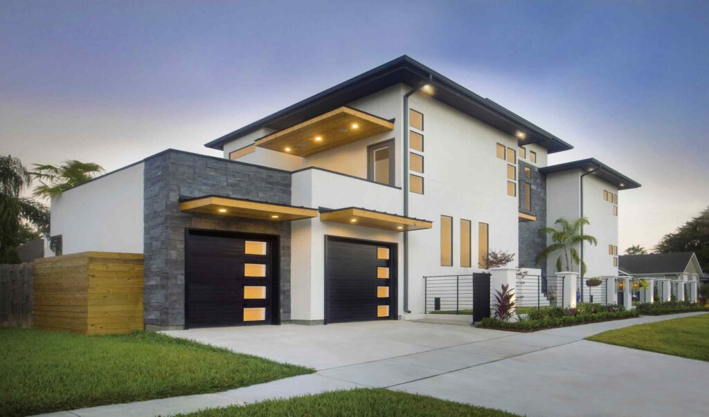 Classic white concrete house with black accents