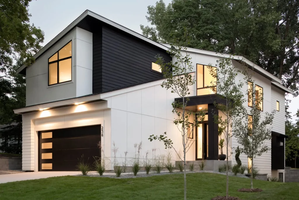 White farmhouse with black trim
