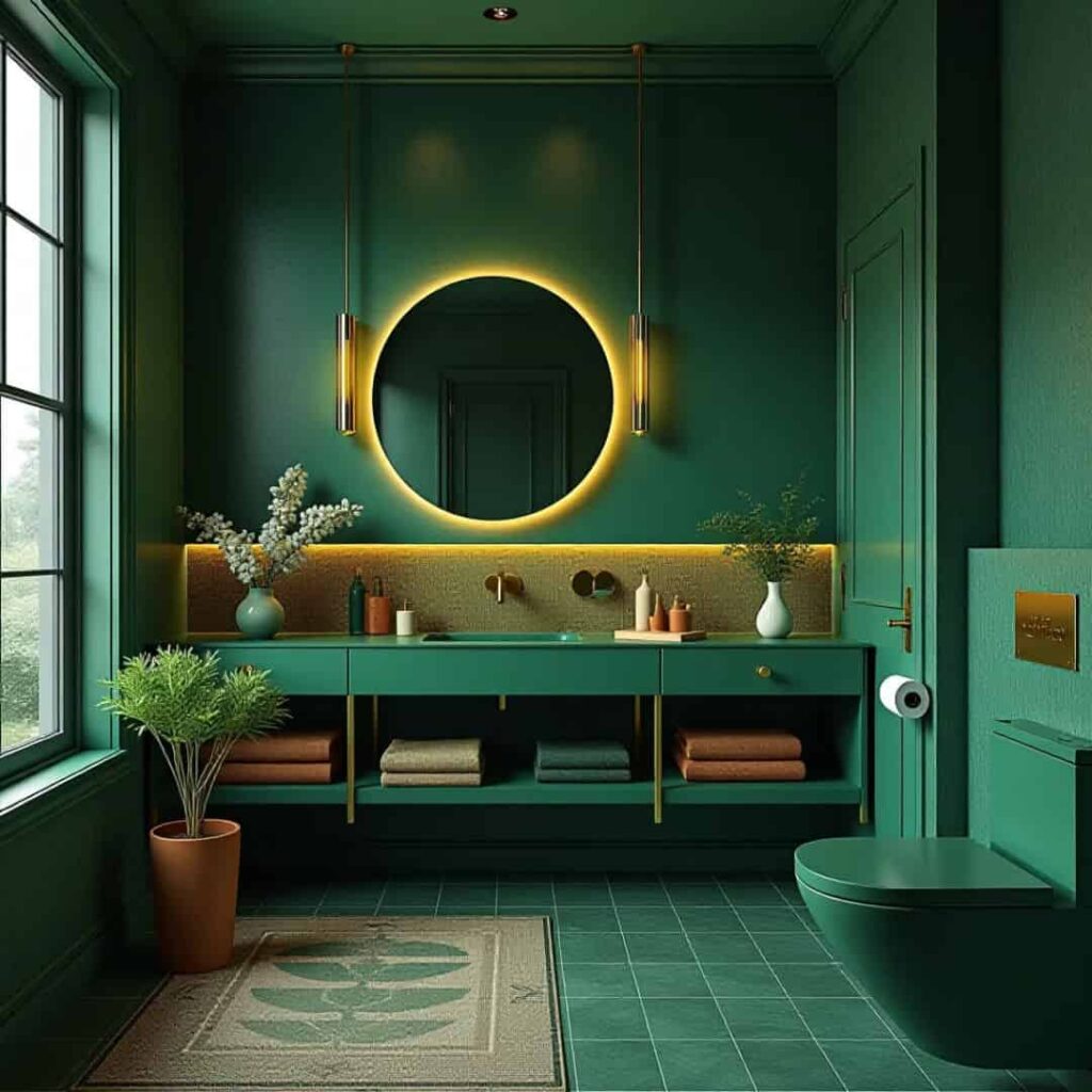Emerald green with golden backsplash
