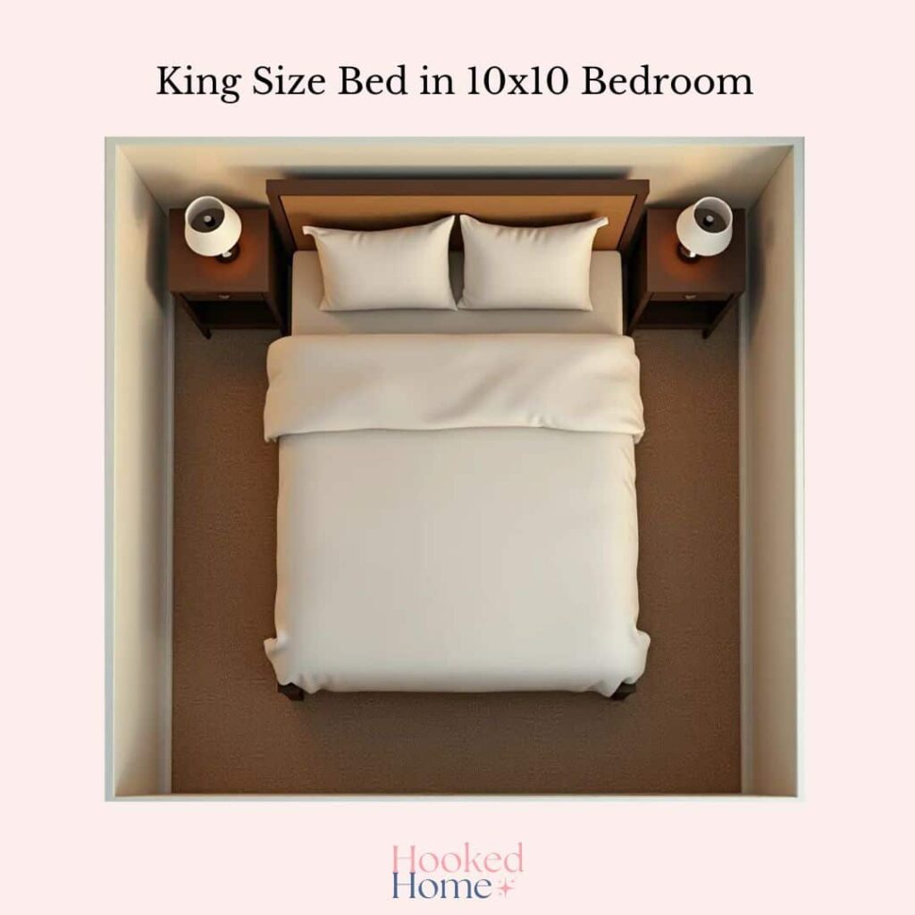 an image showing how big a king size bed will fit into a 10x10 room