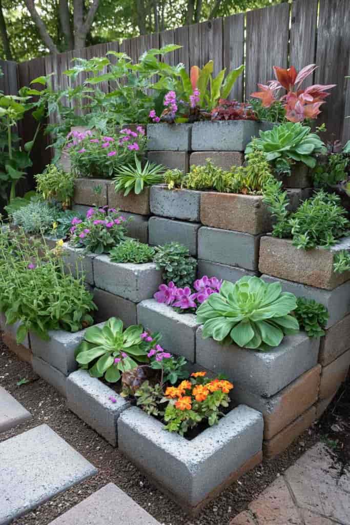 small garden with a corner area filled with flower succulents