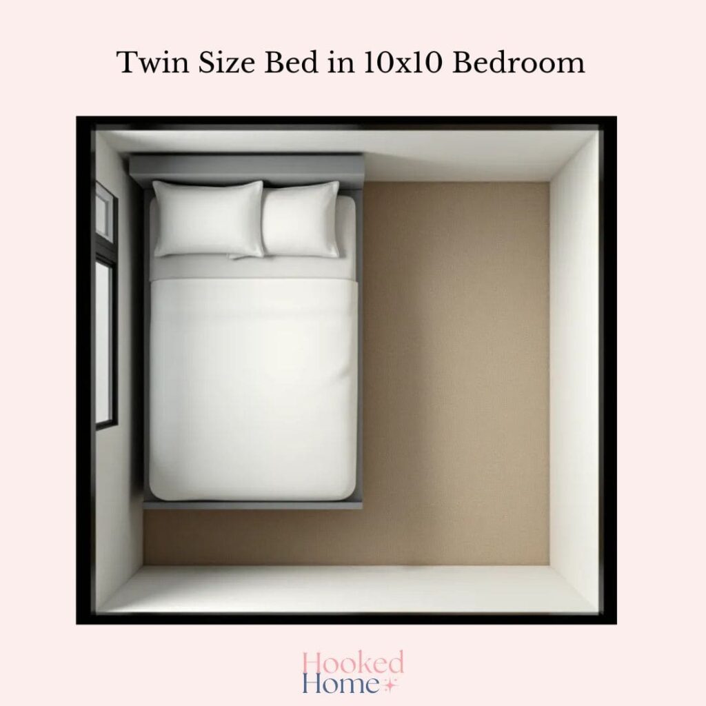 an image representing how big a twin size bed will look into a 10x10 room