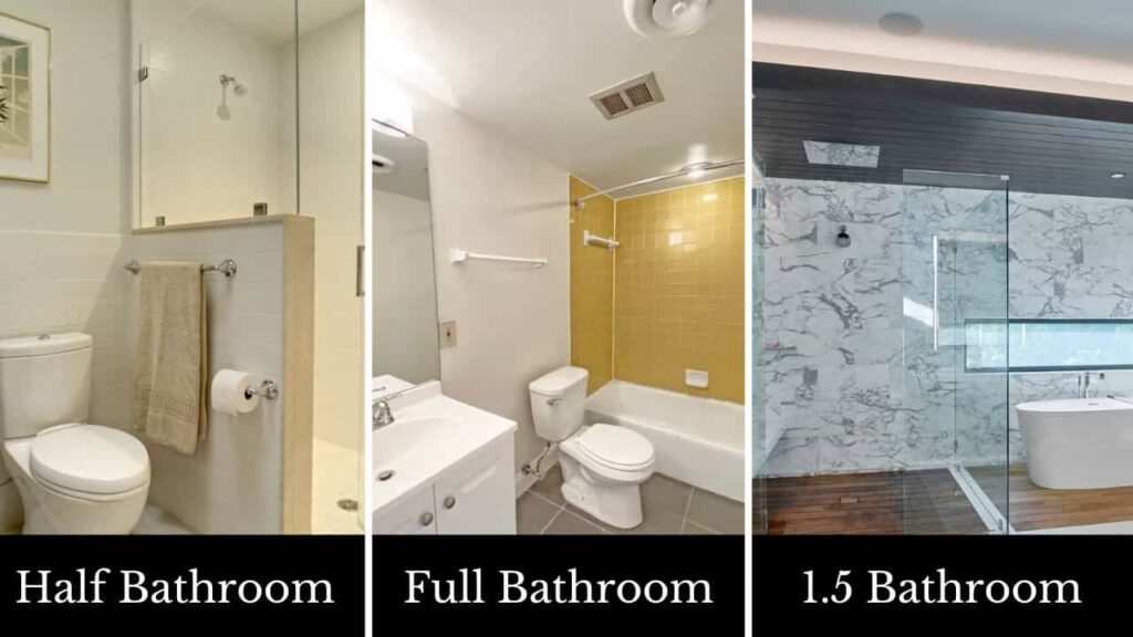 an image with Half bathroom vs full bathroom vs 1.5 bathroom