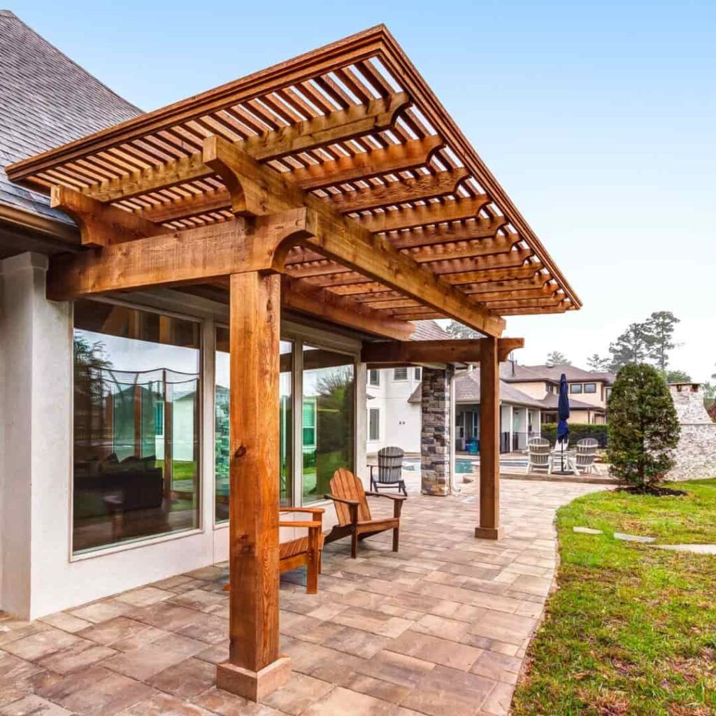 an image of a wooden Pergola patio Extension Roof