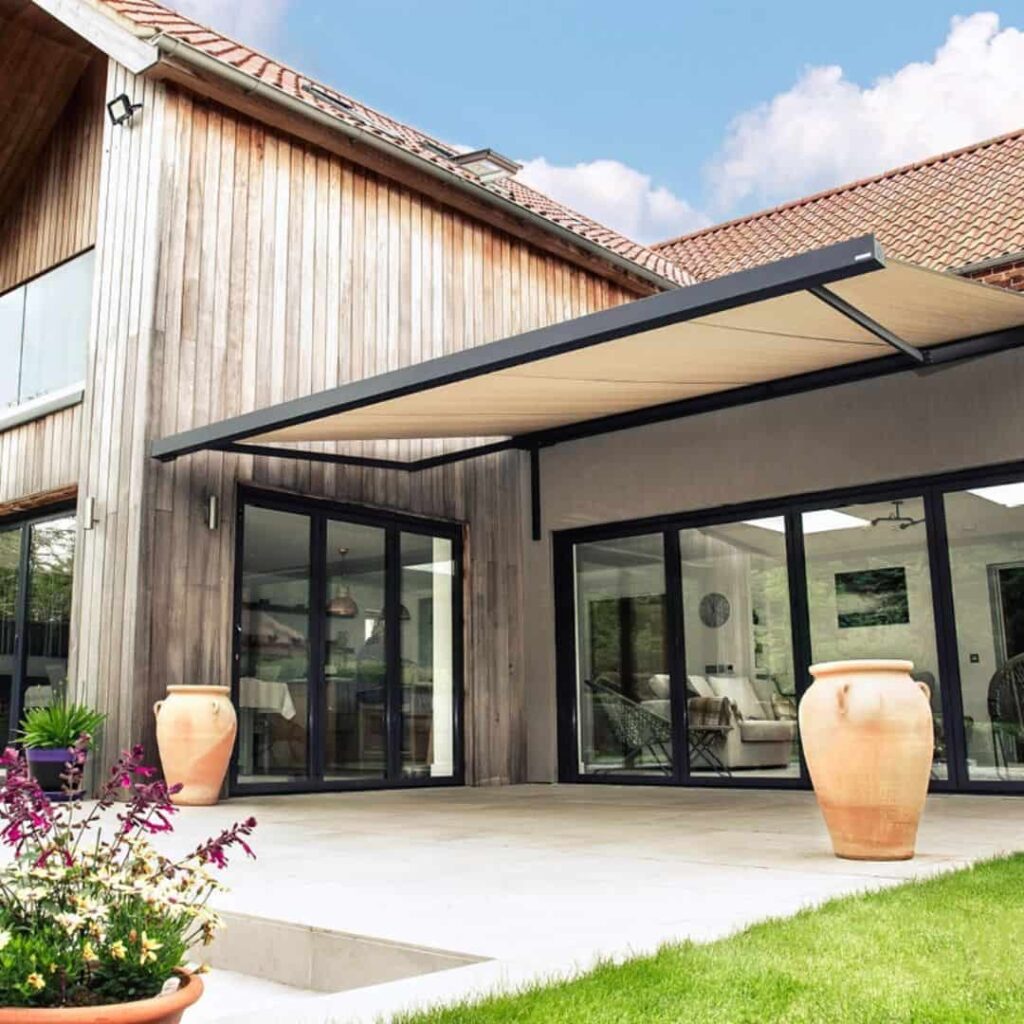 an image of retractable canopy roof on outdoor patio