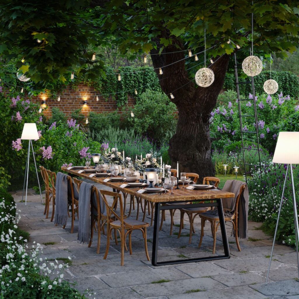 image of sitting arrangement in a beautiful fairystyle cottage inspired garden