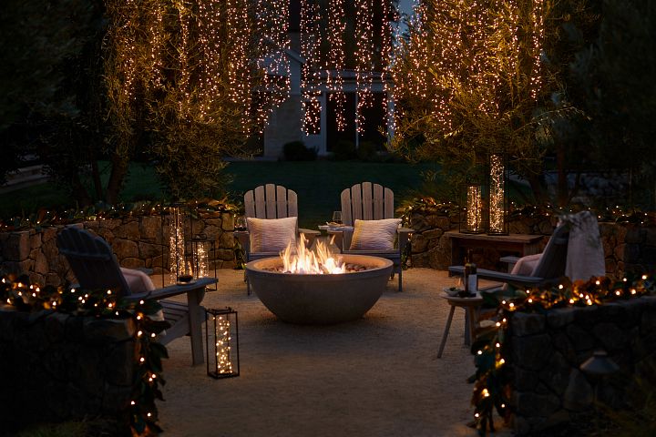 an image showing LED and string lights in a garden