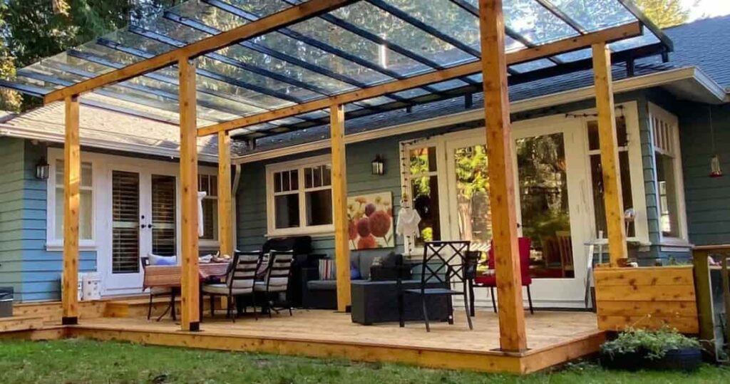 rustic wooden extension patio roof