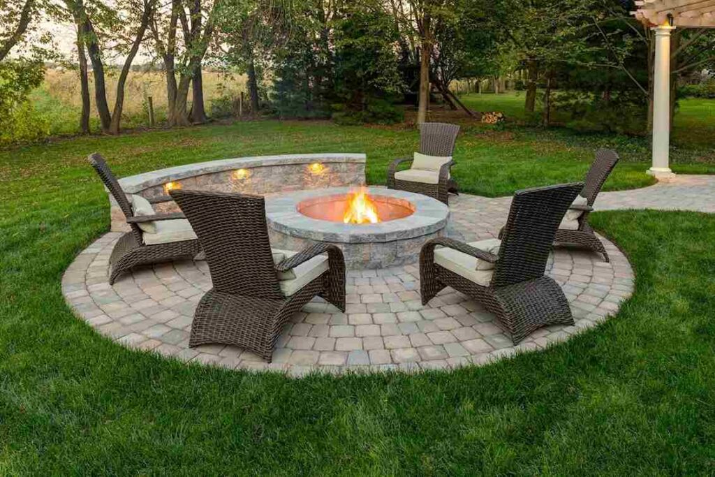 Outside fire pit patio made with brick