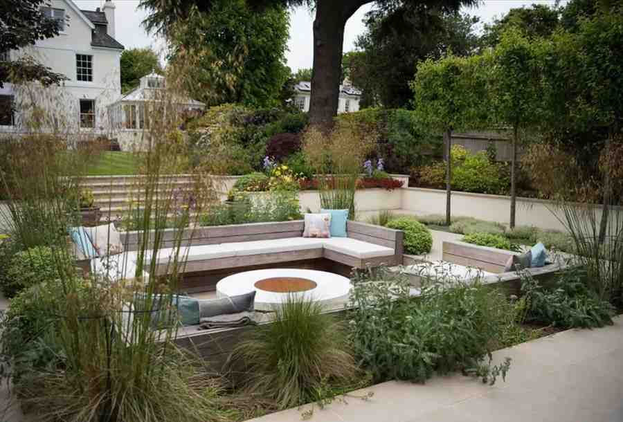 Outside sunken seating area patio