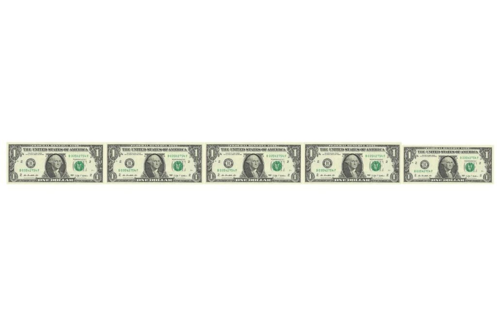 Five U.S. Dollar Bills