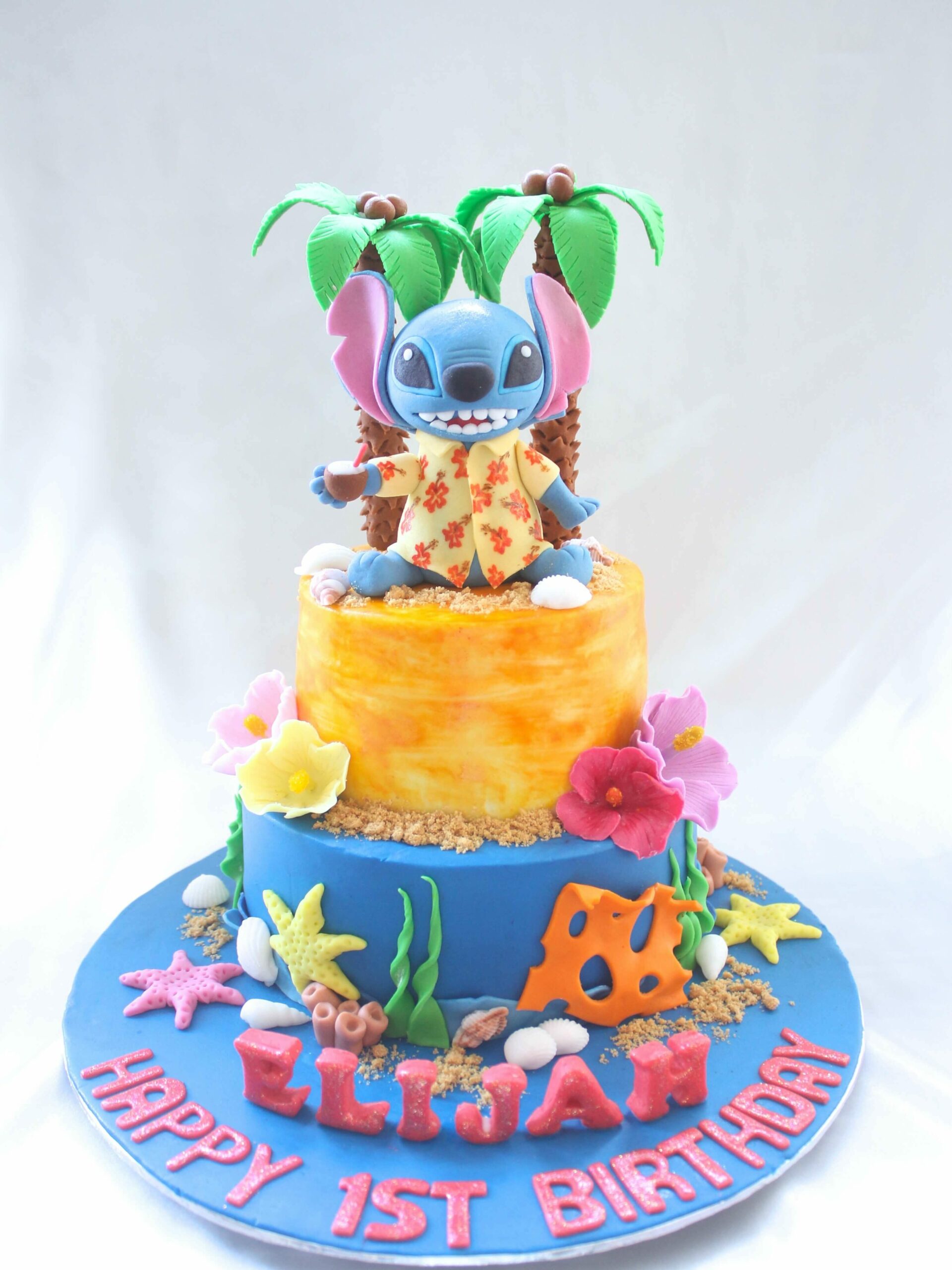 stitch wearing Hawaiian shirt cake