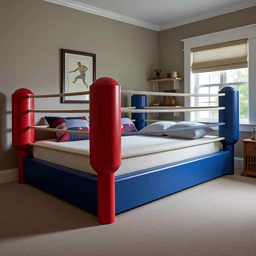 red and blue boxing ring bed