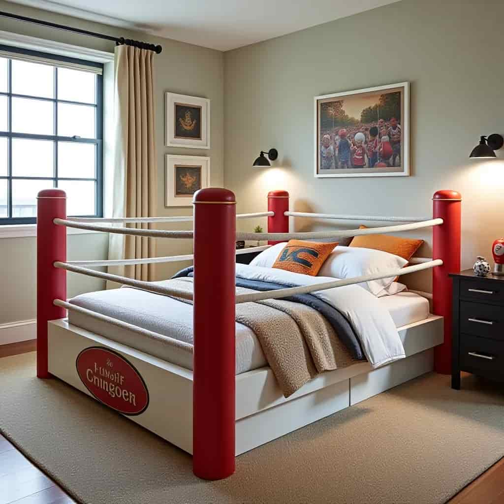 Kid's boxing bed with red and white accent