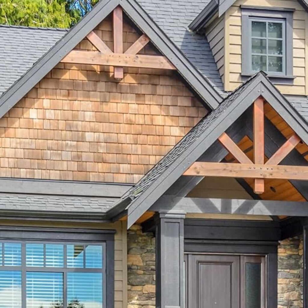 gray house with cedar gables