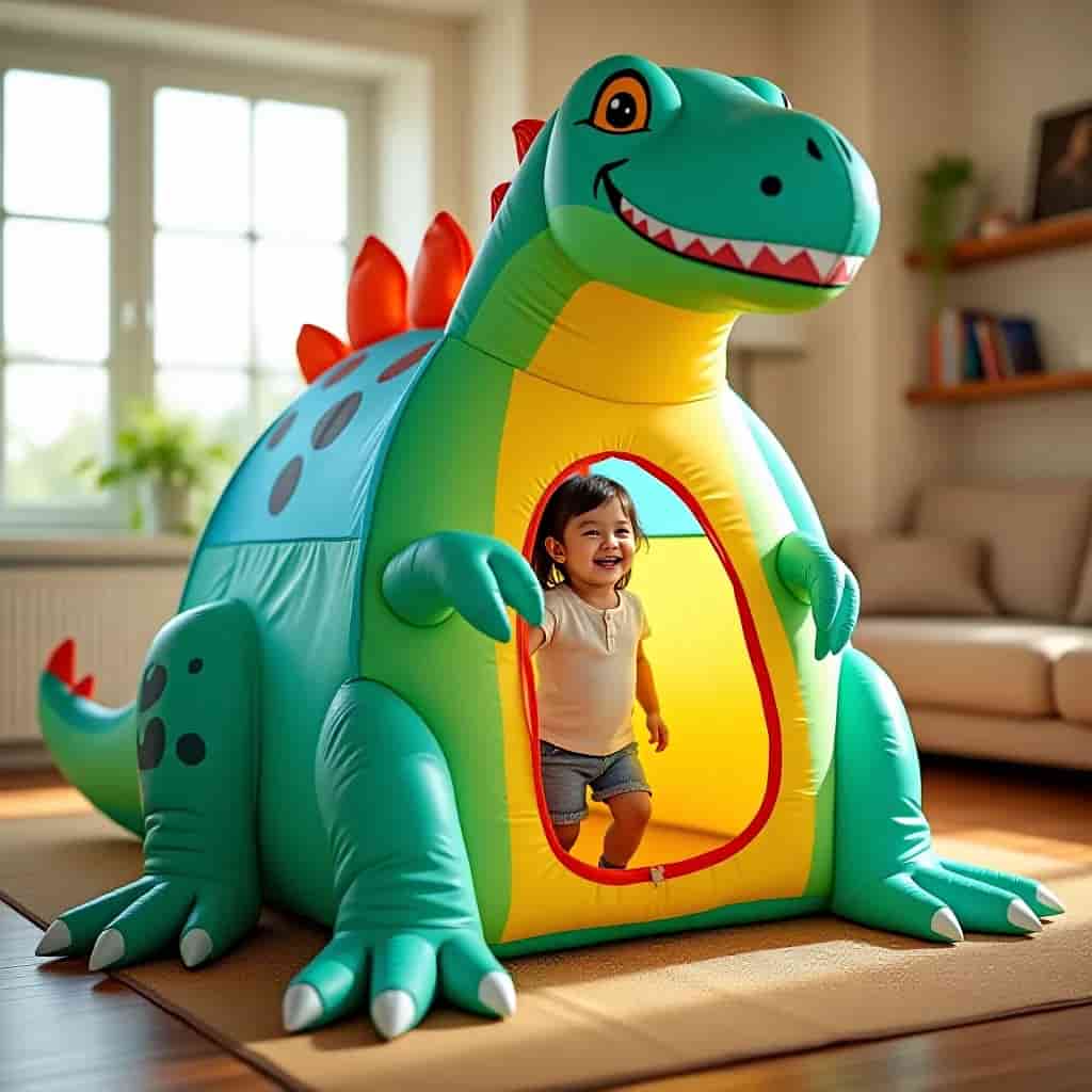 an image of a 3D valociraptor inflatable dinosaur