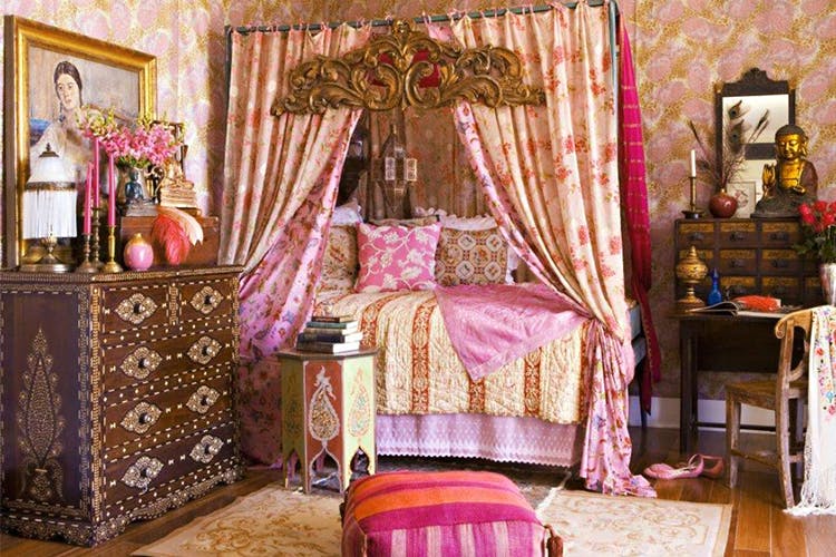 image showing vintage furniture incorporated in a gyspy bedroom