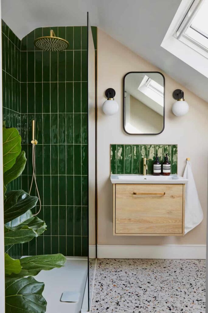 an image with Emerald marble with gold accents bathroom