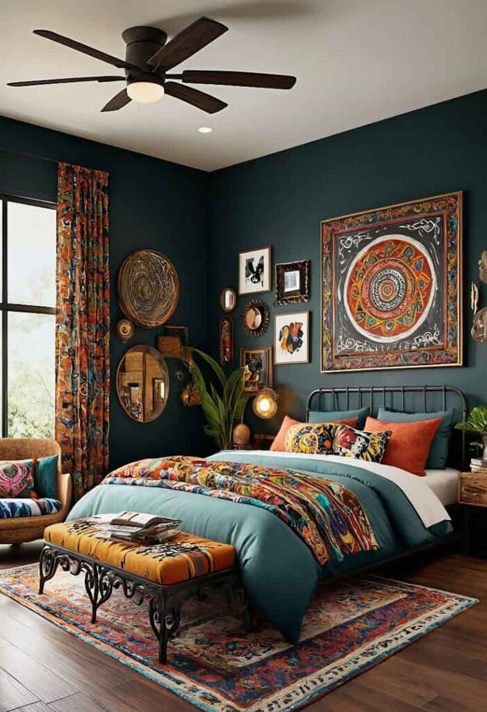 an image showing ethnic styled gypsy-boho bedroom