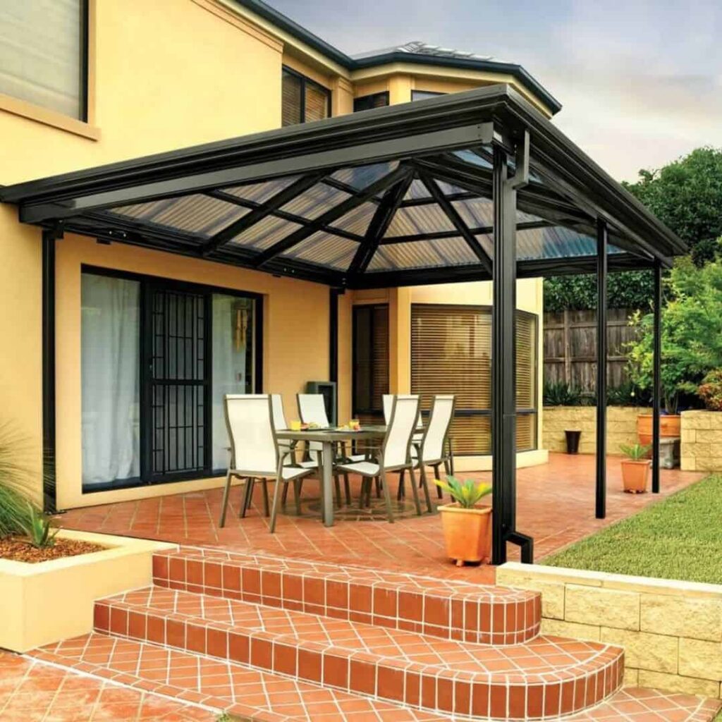 an image of gable style glass patio extension roof