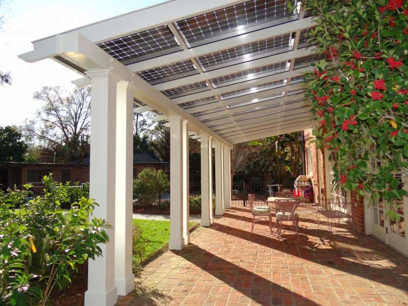 a white solar panel patio roof extension