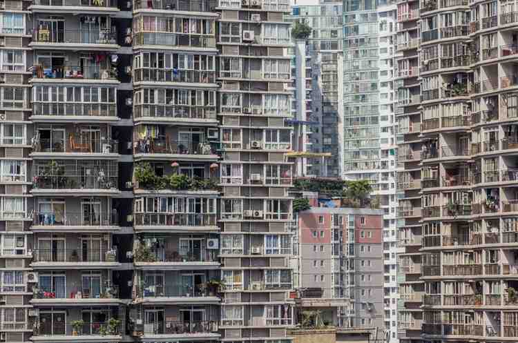 The old picture of an dystopian apartment building 