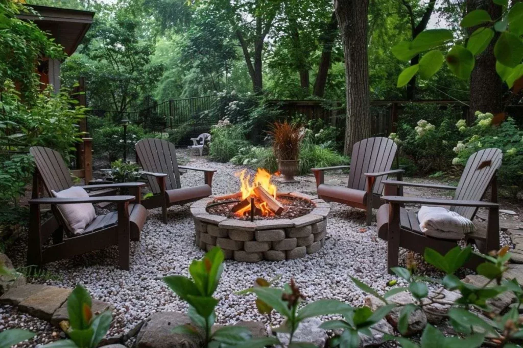 Gravel fire pit outside seating area 